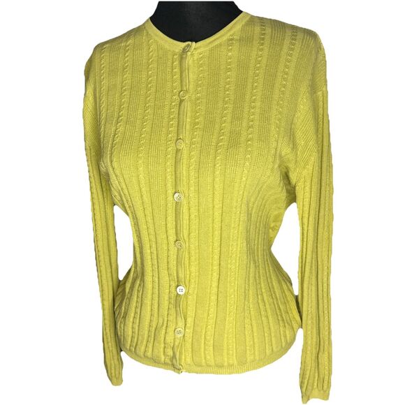Vintage Belford Womans Yelllow Cable Knit Cardigan Sweater Medium Cotton Classic - Picture 1 of 8